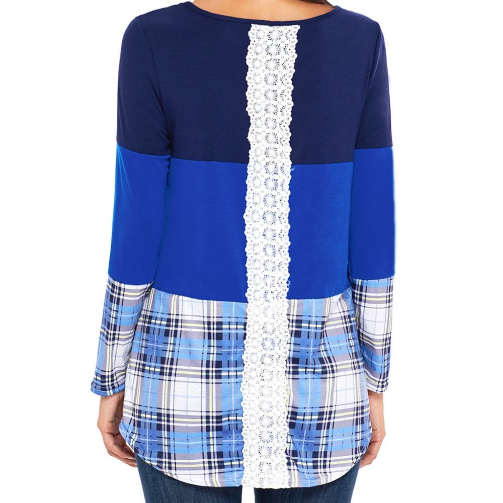 Blue Colorblock Plaid Long Sleeve Shirt - Picture 4 of 5